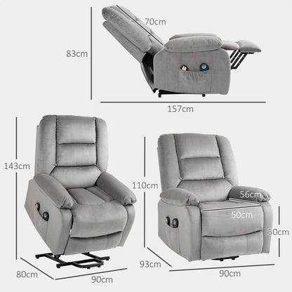 Electric Riser and Recliner Chair with Vibration Massage, Heat, Side Pocket, Grey