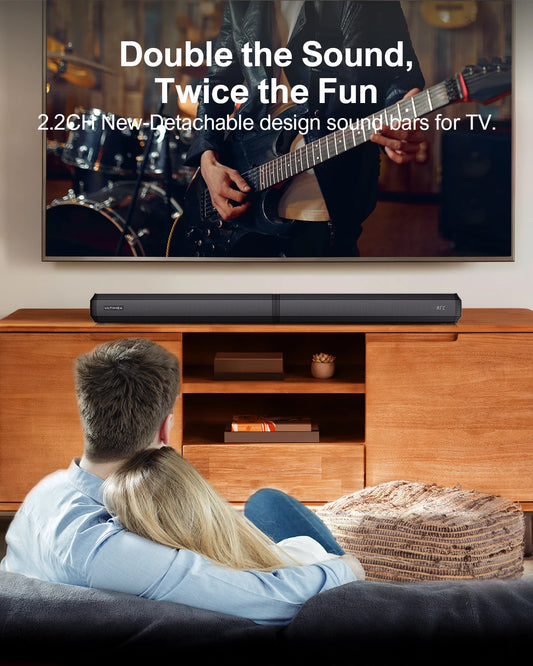 ULTIMEA Apollo S40 2.0 Channel Bluetooth Soundbar 2 Tweeters+2 Woofers Deep Bass 6EQ Mode Detachable Wired Speaker