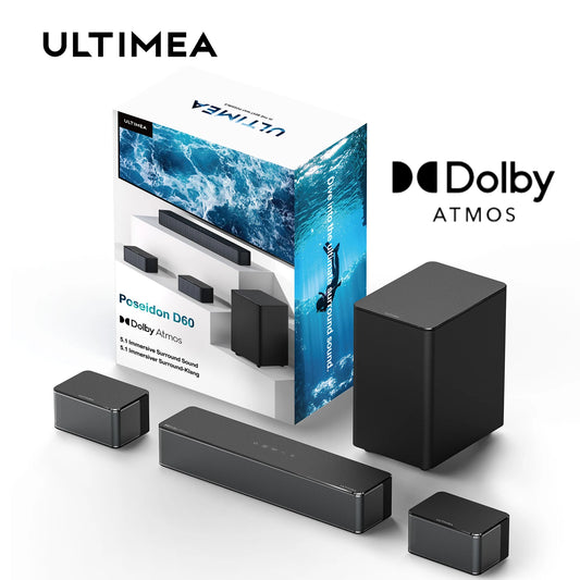 Ultimea Poseidon D60 BT5.3 Soundbar 6 High-Performance Speakers 360 Surround Sound Dolby Atmos 5.1 3EQ Modes Wired Speaker