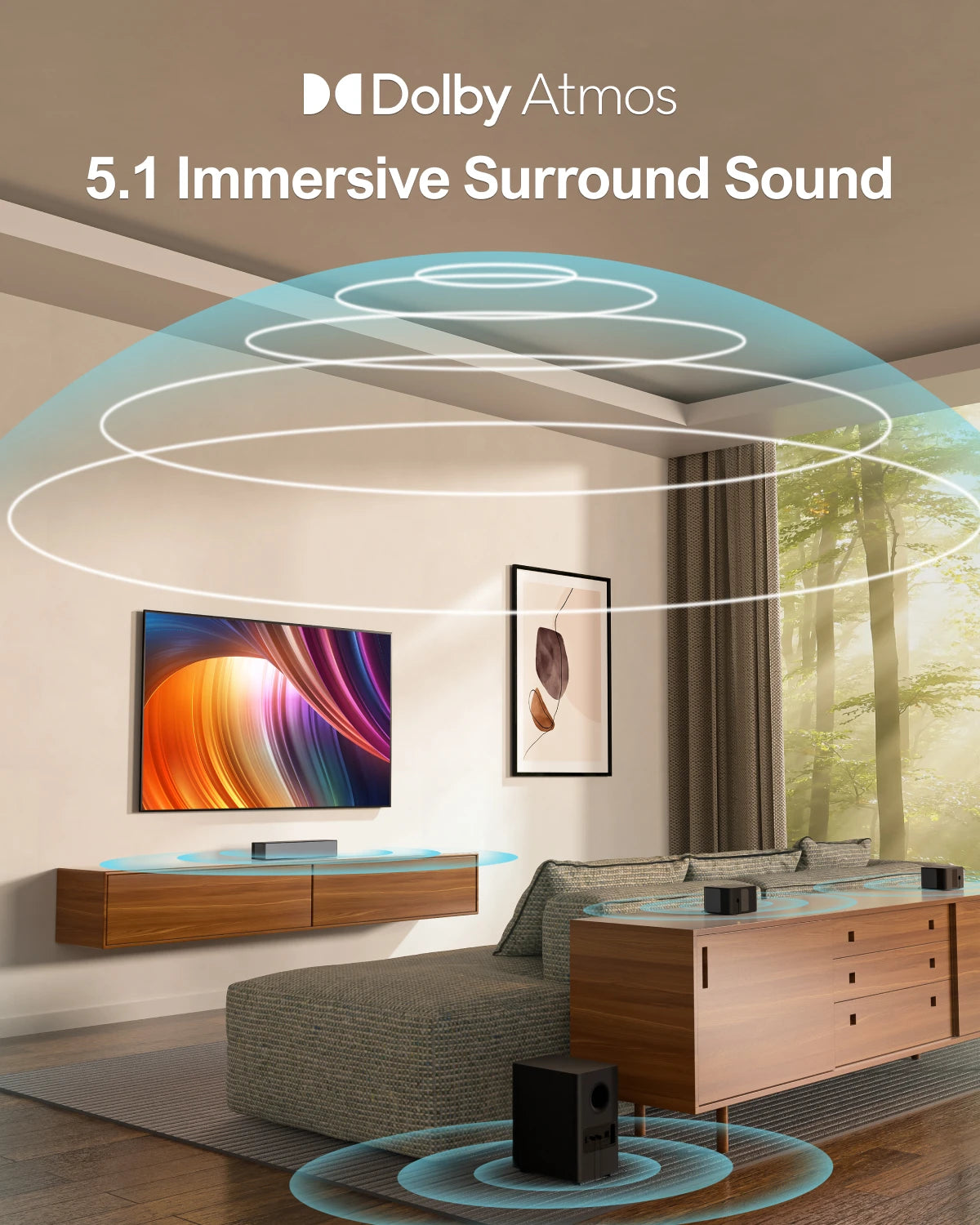 Ultimea Poseidon D60 BT5.3 Soundbar 6 High-Performance Speakers 360 Surround Sound Dolby Atmos 5.1 3EQ Modes Wired Speaker