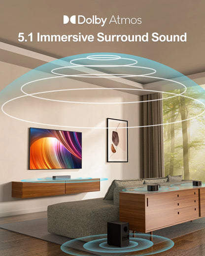 Ultimea Poseidon D60 BT5.3 Soundbar 6 High-Performance Speakers 360 Surround Sound Dolby Atmos 5.1 3EQ Modes Wired Speaker