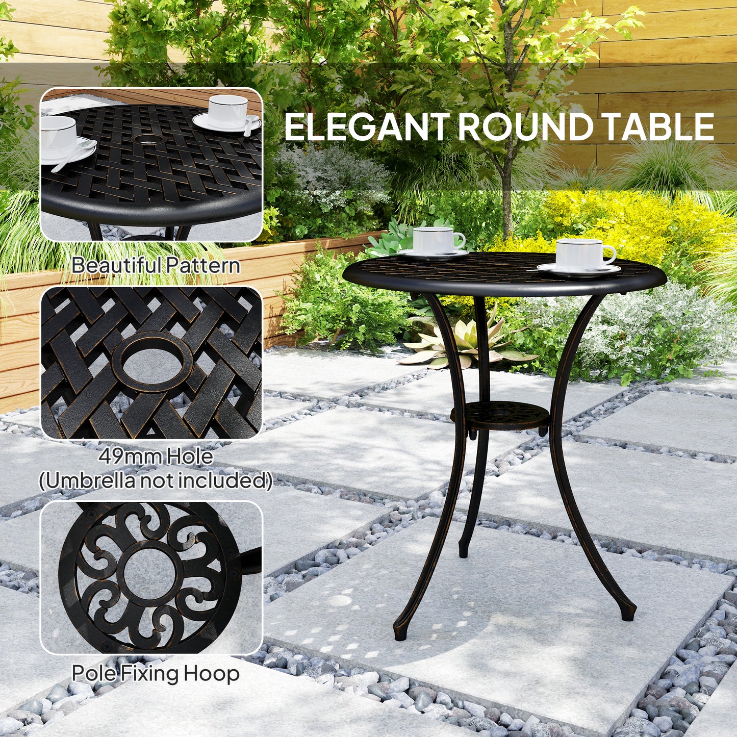 Outsunny 3 Pieces Garden Dining Set for 2, Cast Aluminium Outdoor Garden Furniture Dining Set with 2 Armchairs and Round Table