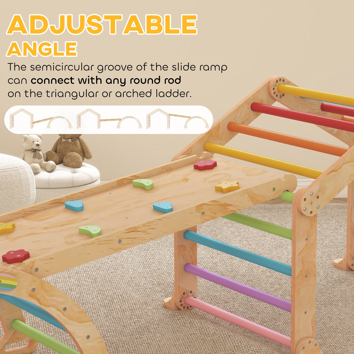 AIYAPLAY 9 in 1 Toddler Climbing Frame with Ramp, Slide, Arch, Ladder, Blackboard for 18-48 Months