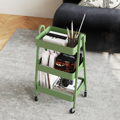 Three-Tier Storage Cart Trolley - Green / Pink