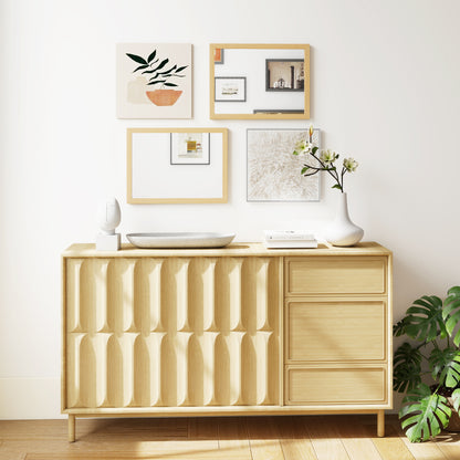 Set of 2 Wall Mirrors | Natural Wood Finish Frame | 30 x 40 cm