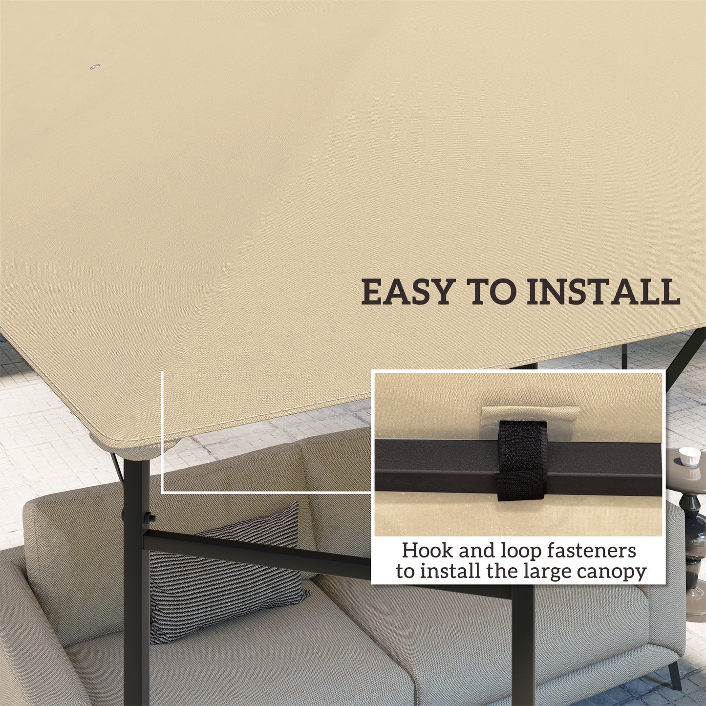 Outsunny 3 x 3(m) Gazebo Canopy Replacement Cover, Garden Gazebo Roof Replacement with Drain Holes, Water Resistant PVC Coating, 370g/㎡, UPF30+, Beige