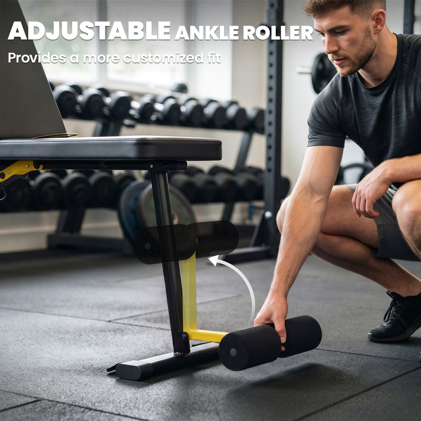 Adjustable Weight Bench | 300kg Capacity | Incline Decline Flat | 7 Backrest Positions | Resistance Bands | Foldable | Yellow