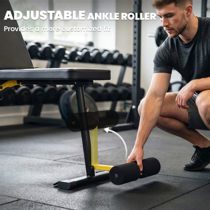 Adjustable Weight Bench | 300kg Capacity | Incline Decline Flat | 7 Backrest Positions | Resistance Bands | Foldable | Yellow