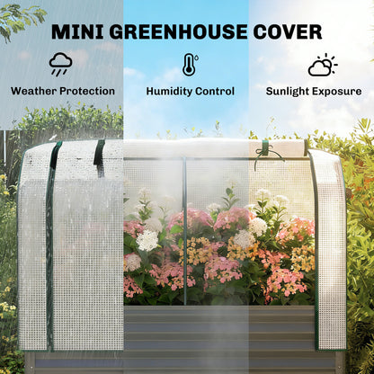 Galvanised Raised Planter with Greenhouse Cover | PE Cover Roll-Up Door & Side Vents | Elevated on Legs | Bottom Mesh Shelf | 180kg Capacity | 120x55x140cm | Dark Grey
