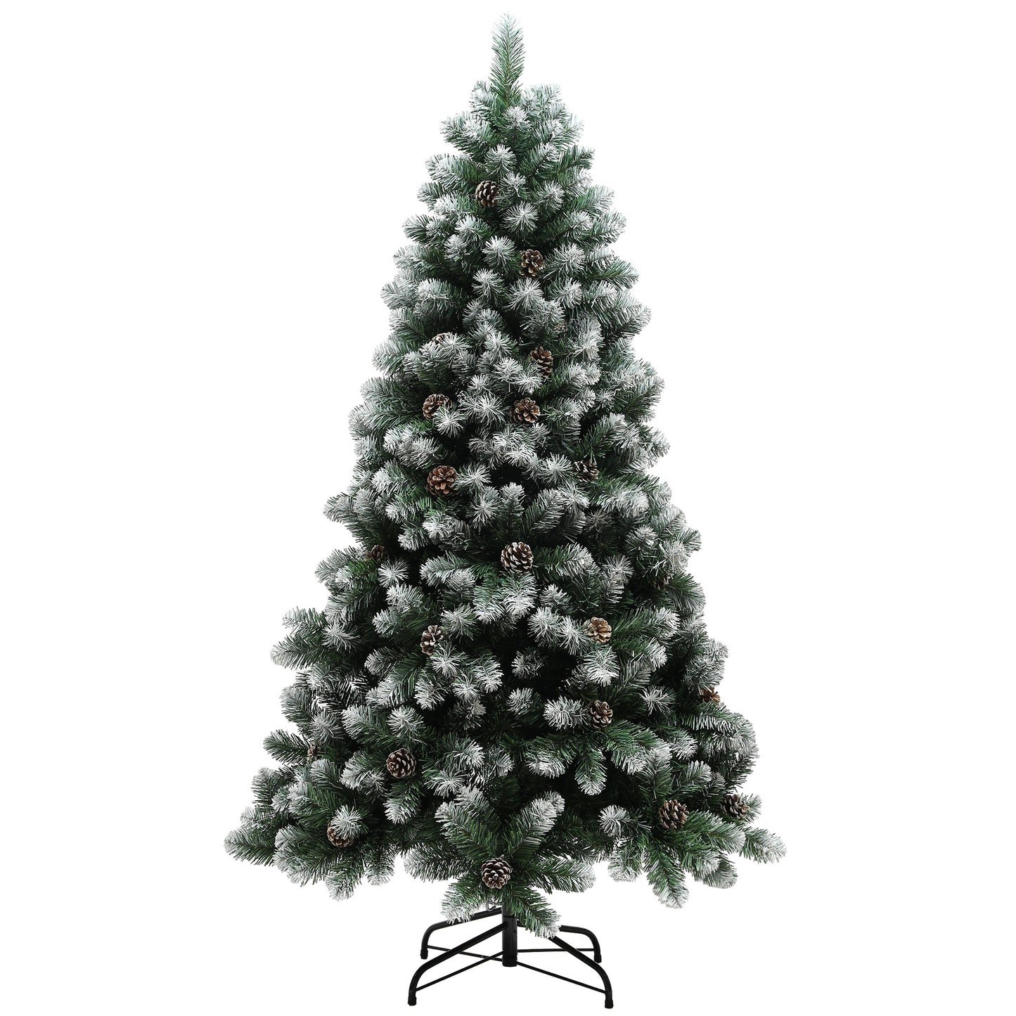 6ft Artificial Pine Christmas Tree with 774 Branch Tips and Steel Base, Realistic Hinged Tree with Pinecones, Holiday Décor for Home Office, Green