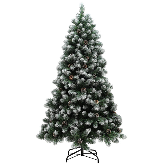 6ft Artificial Pine Christmas Tree with 774 Branch Tips and Steel Base, Realistic Hinged Tree with Pinecones, Holiday Décor for Home Office, Green