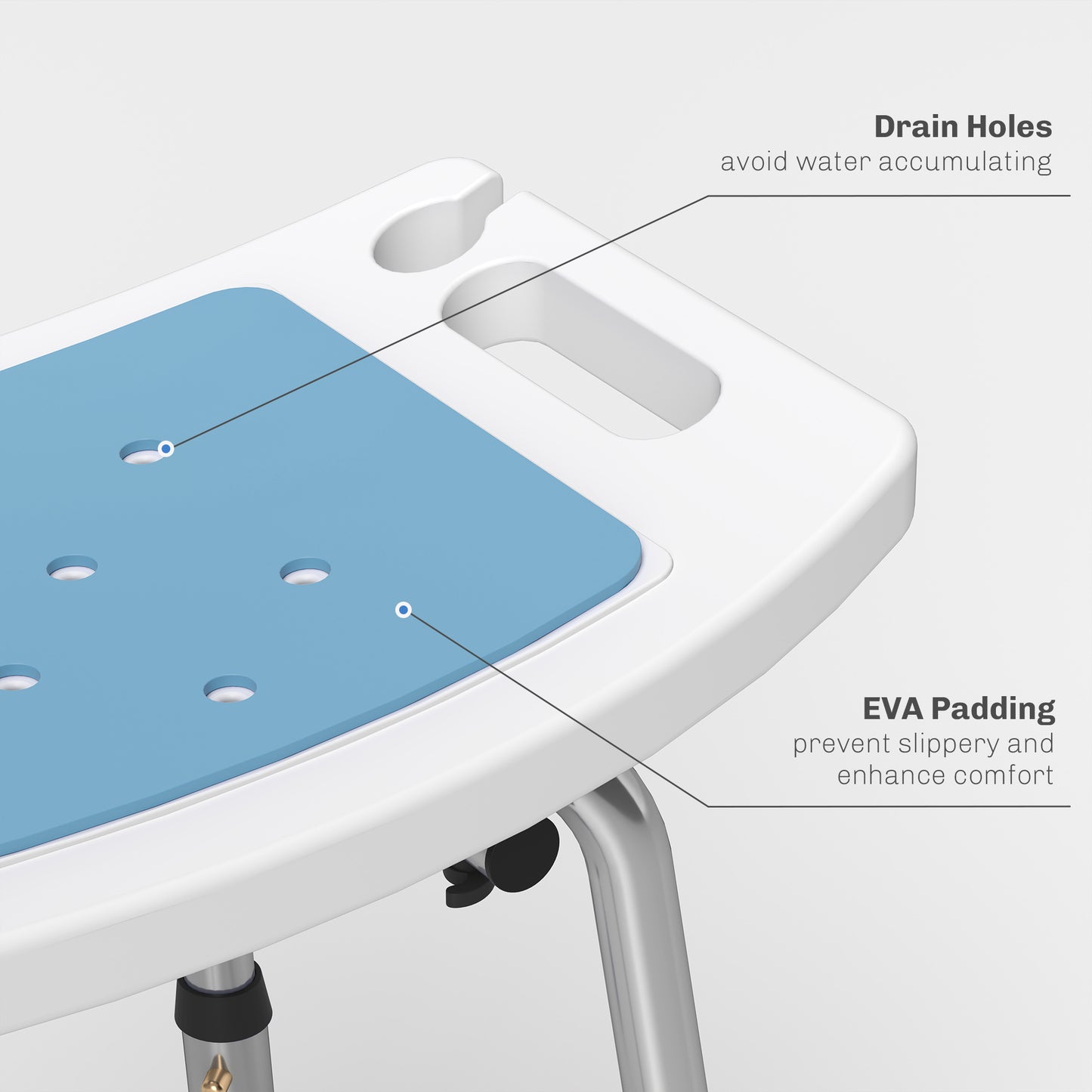 Shower Stool with Backrest, Height Adjustable Chair with Anti-slip Foot Pads And Shower Head Holder, Light Blue