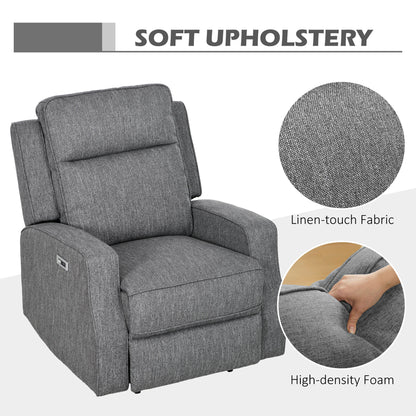 Electric Recliner Armchair, Recliner Chair with Adjustable Leg Rest, USB Port, Charcoal Grey
