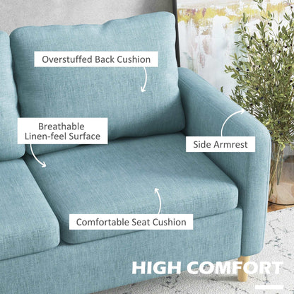 143cm 2 Seater Sofa for Living Room, Modern Fabric Couch, Loveseat Sofa Settee with Wood Legs and 2 Pockets for Bedroom and Home Office, Blue