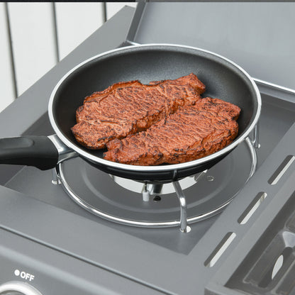 3+1 Burner Gas BBQ Grill, Outdoor Barbecue Trolley with Wheels, Warming Rack, Side Shelves, Cabinet, Thermometer for Garden, Party, Camping,