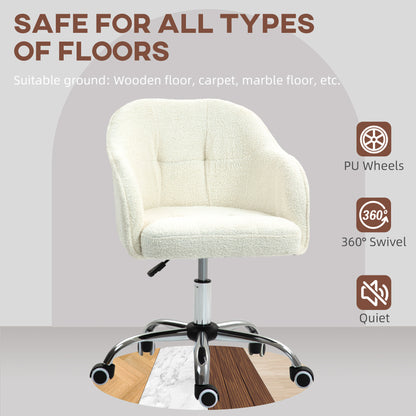 Computer Desk Chair, Fluffy Fabric Swivel Office Makeup Vanity Chair with Height Adjustable, Wheels, for Bedroom, Cream White