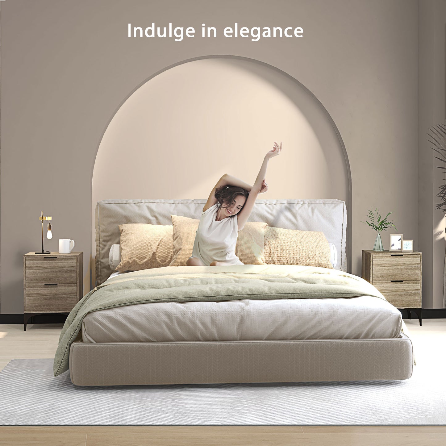 Bedside Tables Set of 2, Modern Nightstand with 2 Drawers, Small Sofa End Tables with Storage and Steel Legs for Bedroom, Living Room, Grey