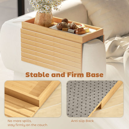 Bamboo Sofa Arm Tray | Foldable | 2cm Recessed Anti-Slip Tray | Drinks & Snacks | No Assembly | Natural Wood Finish