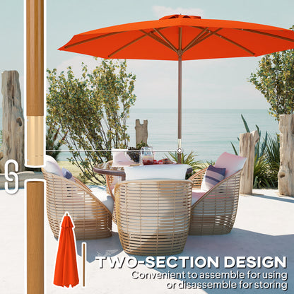 Outsunny 3(m) Wooden Patio Umbrella - Orange