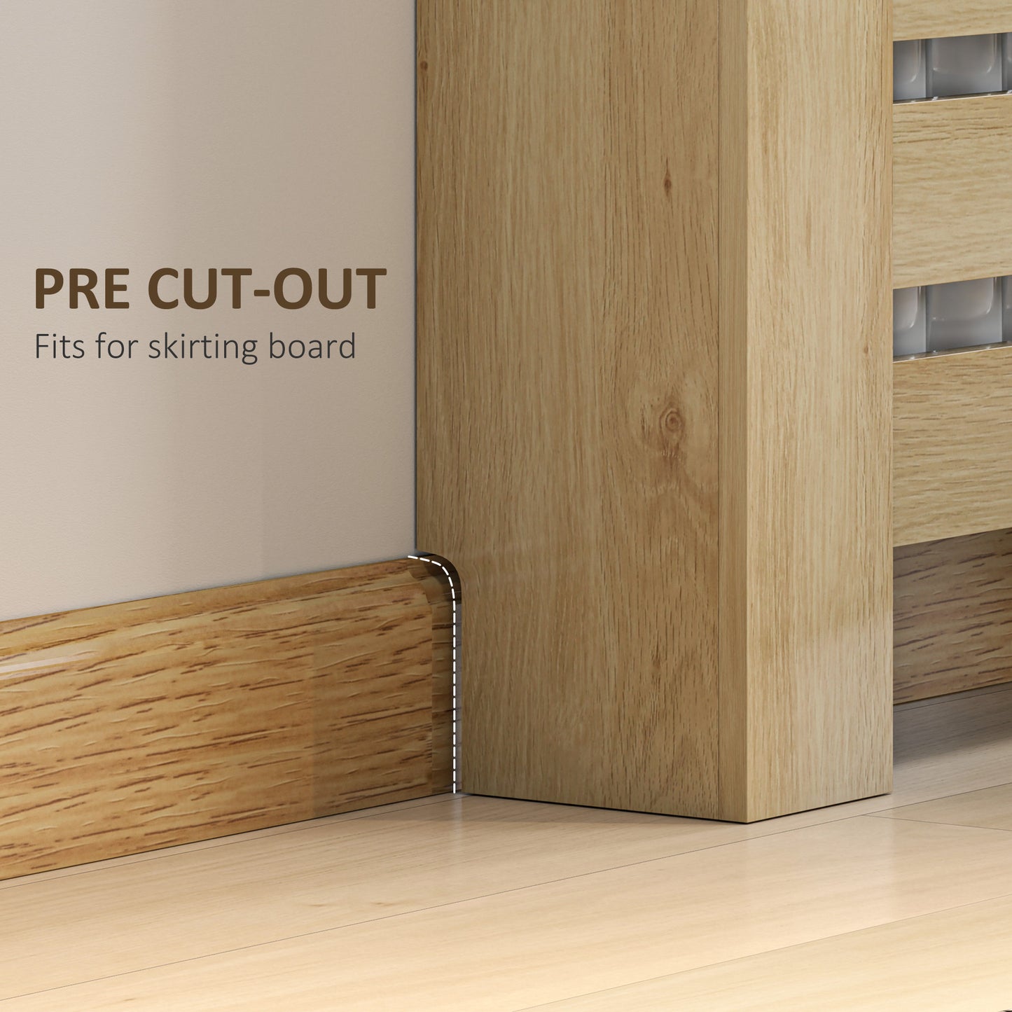 MDF & Particle Board Radiator Cover with 2 Drawers | Slatted Design | Skirting Board Cut-Outs | Easy-Fix Clips | Wood-Effect Top | 4kg Per Drawer | 111x19x95.5cm | Oak