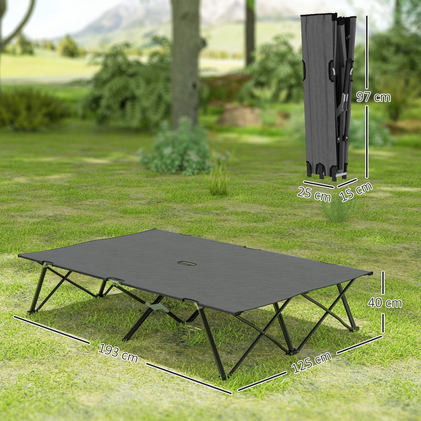 Outsunny Double Camping Cot Bed, with Bag - Charcoal Grey