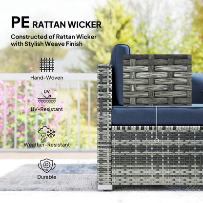 8-Piece Modular PE Rattan Corner Sofa Set | 2 Corner & 4 Middle Seats | Footstool | Tempered Glass Coffee Table | Thick Cushions | 4 Coloured Pillows | Protective Cover | Adjustable Foot Pads | 120kg Per Seat | Dark Blue
