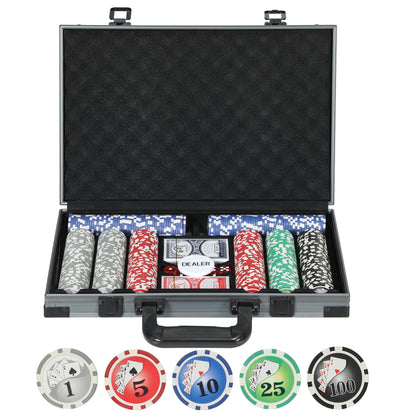 SPORTNOW 400-Piece Poker Chips Set with Lightweight ABS Case, Casino Texas Holdem Poker Set with Mat, 11.5g Numbered Poker Chips, Two Decks of Cards, Dealer, Five Dices, Grey