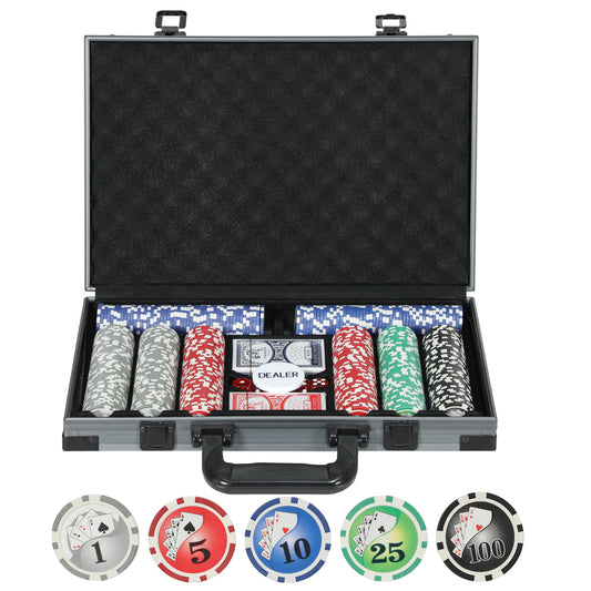 SPORTNOW 400-Piece Poker Chips Set with Lightweight ABS Case, Casino Texas Holdem Poker Set with Mat, 11.5g Numbered Poker Chips, Two Decks of Cards, Dealer, Five Dices, Grey
