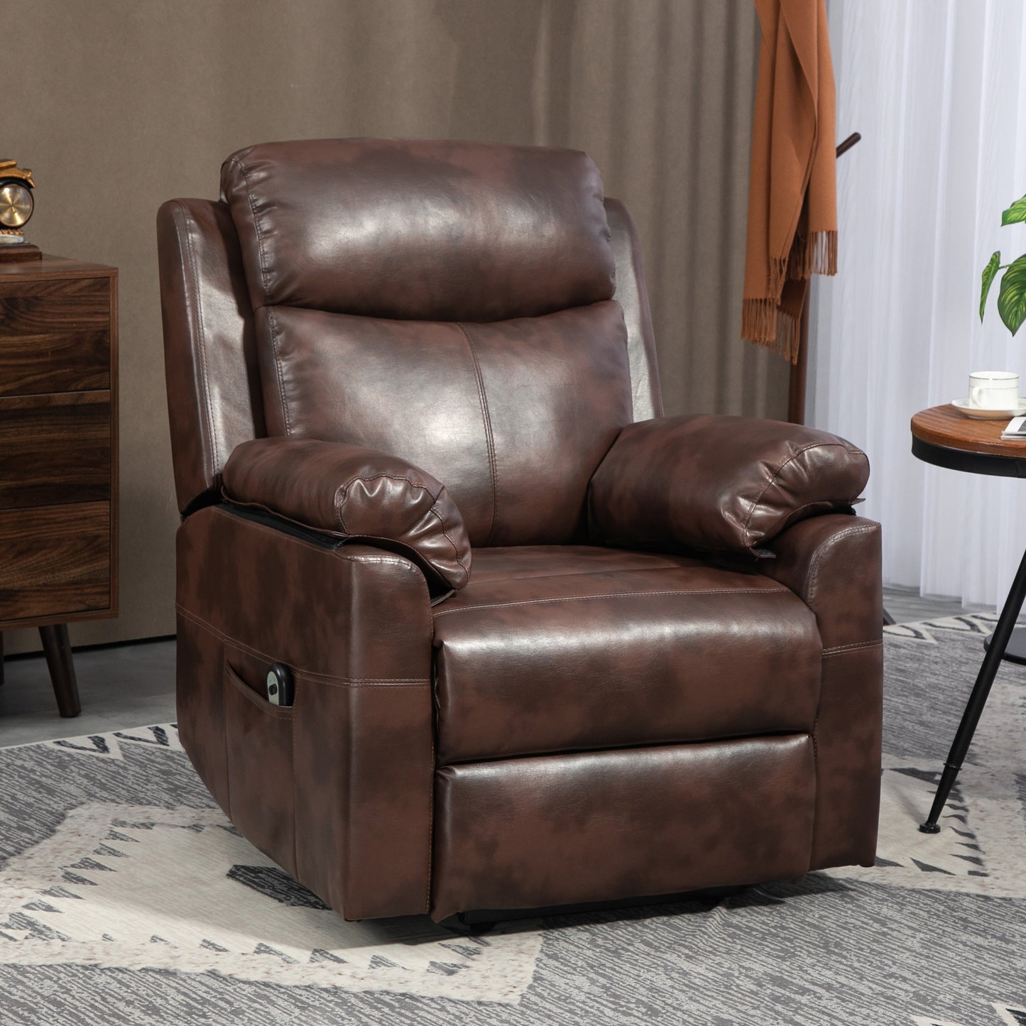 Riser and Recliner Lift Chair With Remote Control, Side Pockets, Pocket Spring, Dark Brown