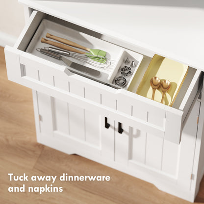 Tall Kitchen Pantry Cupboard | White MDF | 60x30x172cm | 2 Cabinets Adjustable Shelves | Open Counter Cable Hole | Drawer | Anti-Tip | Anti-Slip Feet | 45kg | Freestanding