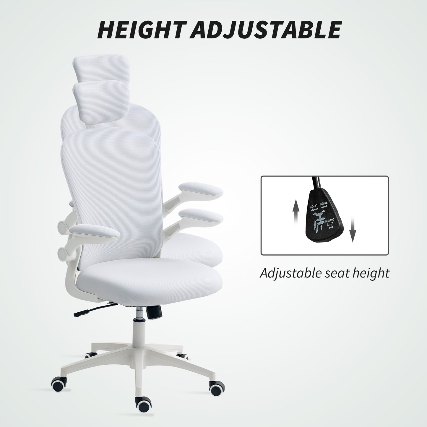 Ergonomic Mesh Office Chair | Adjustable Lumbar Support & Headrest | Flip-Up Armrests | 50x50cm Seat | Height 43-51cm | 360° Swivel | 120kg | White