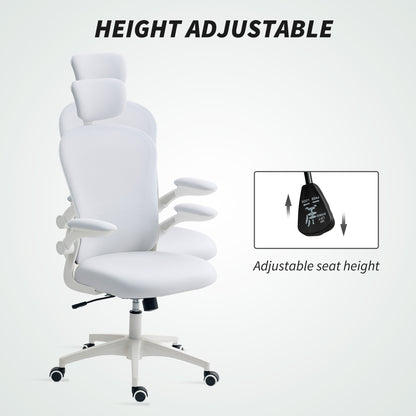 Ergonomic Mesh Office Chair | Adjustable Lumbar Support & Headrest | Flip-Up Armrests | 50x50cm Seat | Height 43-51cm | 360° Swivel | 120kg | White
