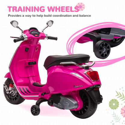 AIYAPLAY 12V Vespa Licensed Kids Electric Motorbike w/ Music, Headlights, FM Radio, for 3-6 Years