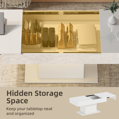 Extendable Coffee Table with LED Lights and Storage - High Gloss White