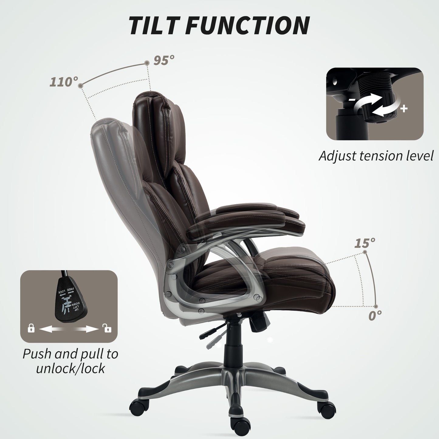 Executive Office Chair, PU Leather Desk Chair with Adjustable Height, Swivel Computer Chair with Tilt Function for Home Office, Brown