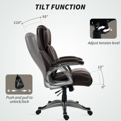 Executive Office Chair, PU Leather Desk Chair with Adjustable Height, Swivel Computer Chair with Tilt Function for Home Office, Brown