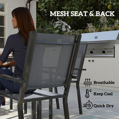7 Piece Garden Dining Set, Outdoor Furniture Set with 6 Stackable Chairs and 150 cm Rectangle Table, WPC Slatted Top, Rust-Resistant Steel Frame