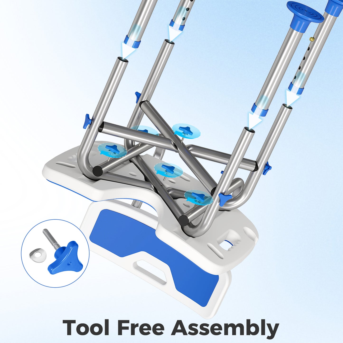 Height Adjustable Shower Chair | U-Shaped Cutout | HDPE Padded Seat | Drainage Holes | Shower Head Holder | Non-Slip Suction Feet | 150kg X-Frame | MDR-CE & FDA Certified | 39-49cm | Blue