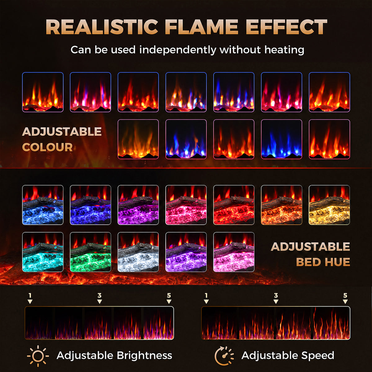 107cm Slim Electric Fireplace | Wall Mounted, Recessed or Freestanding | 900/1800W, 12 Flame Colours, Remote, ECO & 7-Day Timer | Black