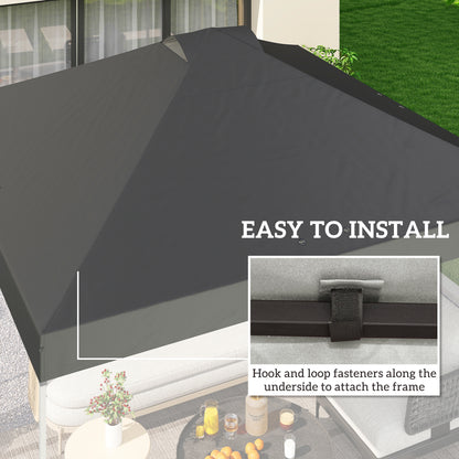 3x3m Gazebo Roof Replacement Canopy | UV50+ Waterproof | 210D Silver-Coated Oxford Fabric | Double Vented | 8 Drainage Holes | Hook & Loop | Fits 3x3m Straight-Leg Frames | Dark Grey