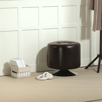 Retro Vintage Style 360° Swivel Foot Stool Round PU Footstool with Thick Sponge Padding and Solid Steel Base, Brown