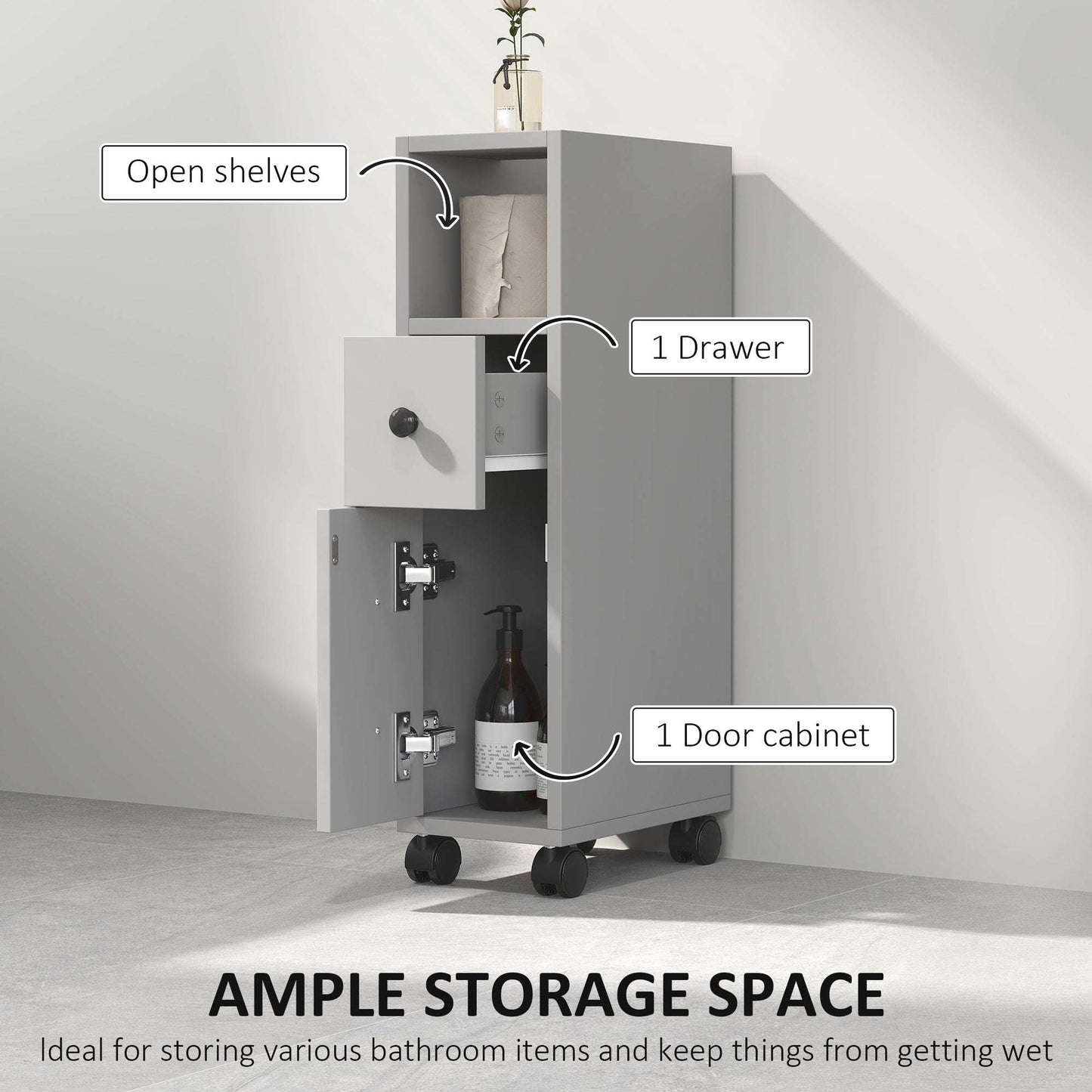 Kleankin Slimline Bathroom Storage Cabinet - Grey