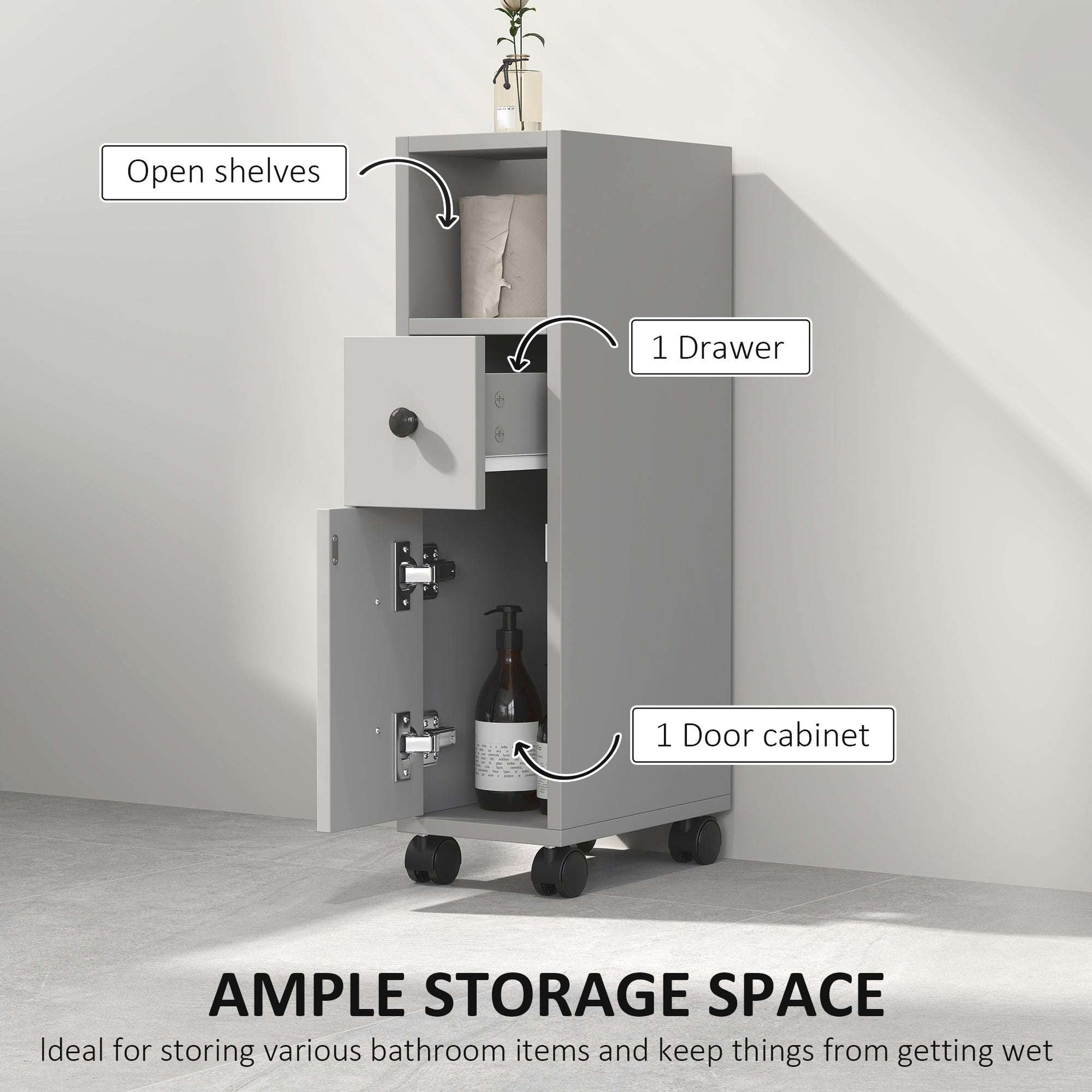 Kleankin Slimline Bathroom Storage Cabinet - Grey