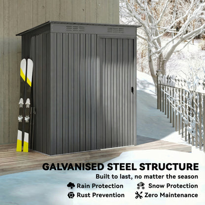Galvanised Steel Garden Storage Shed | Aluminium Slot-Base Easy Assembly | 50% Fewer Screws | Sliding Door | Integrated Vents | 50kg/m² Snow Load | 159x106x181cm | 1.37m² | Light Grey