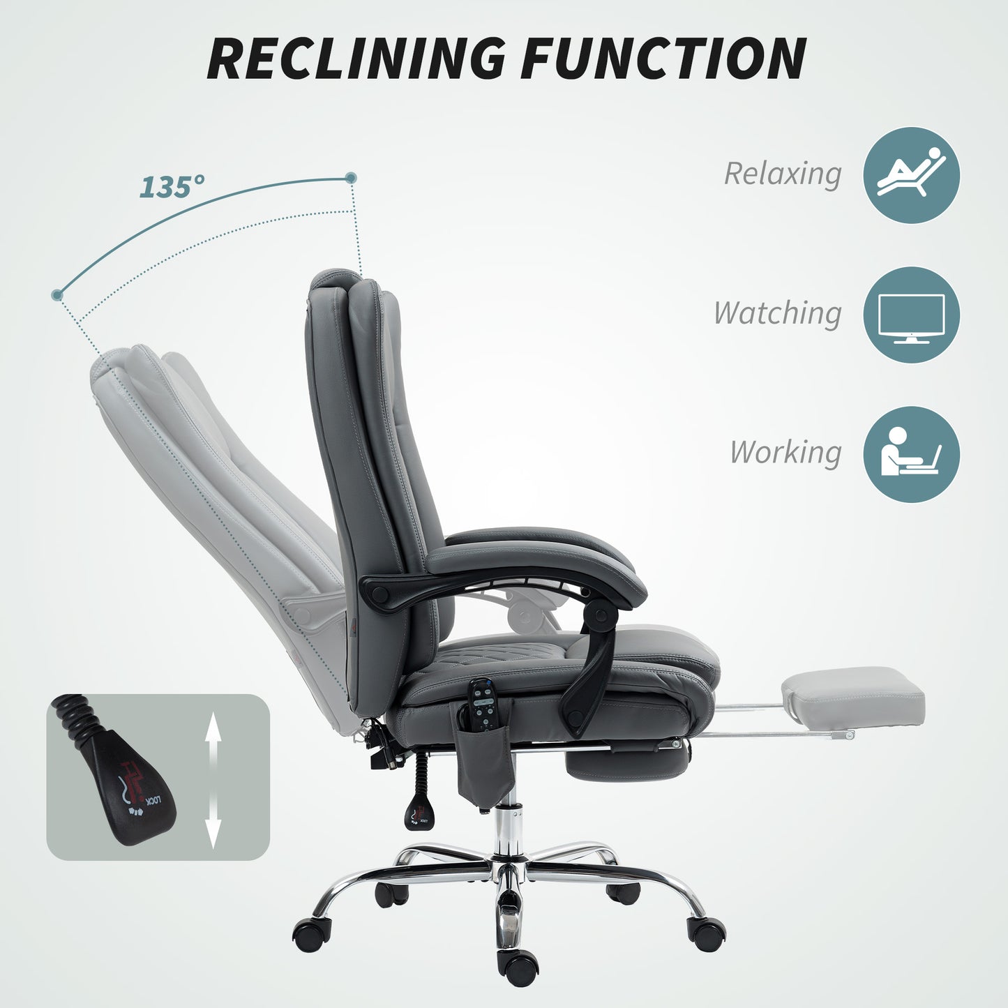 Executive Office Chair with 6-point Massage and Heat - Light Grey