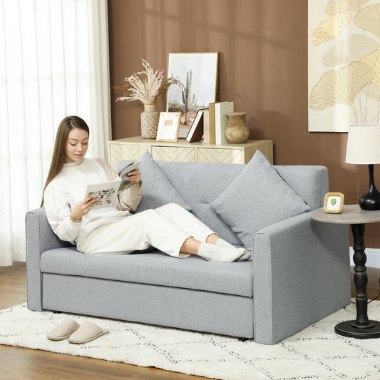 2 Seater Sofa Bed, Convertible Bed Settee, Modern Fabric Loveseat Sofa Couch with 2 Cushions, Hidden Storage for Living Room, Guest Room