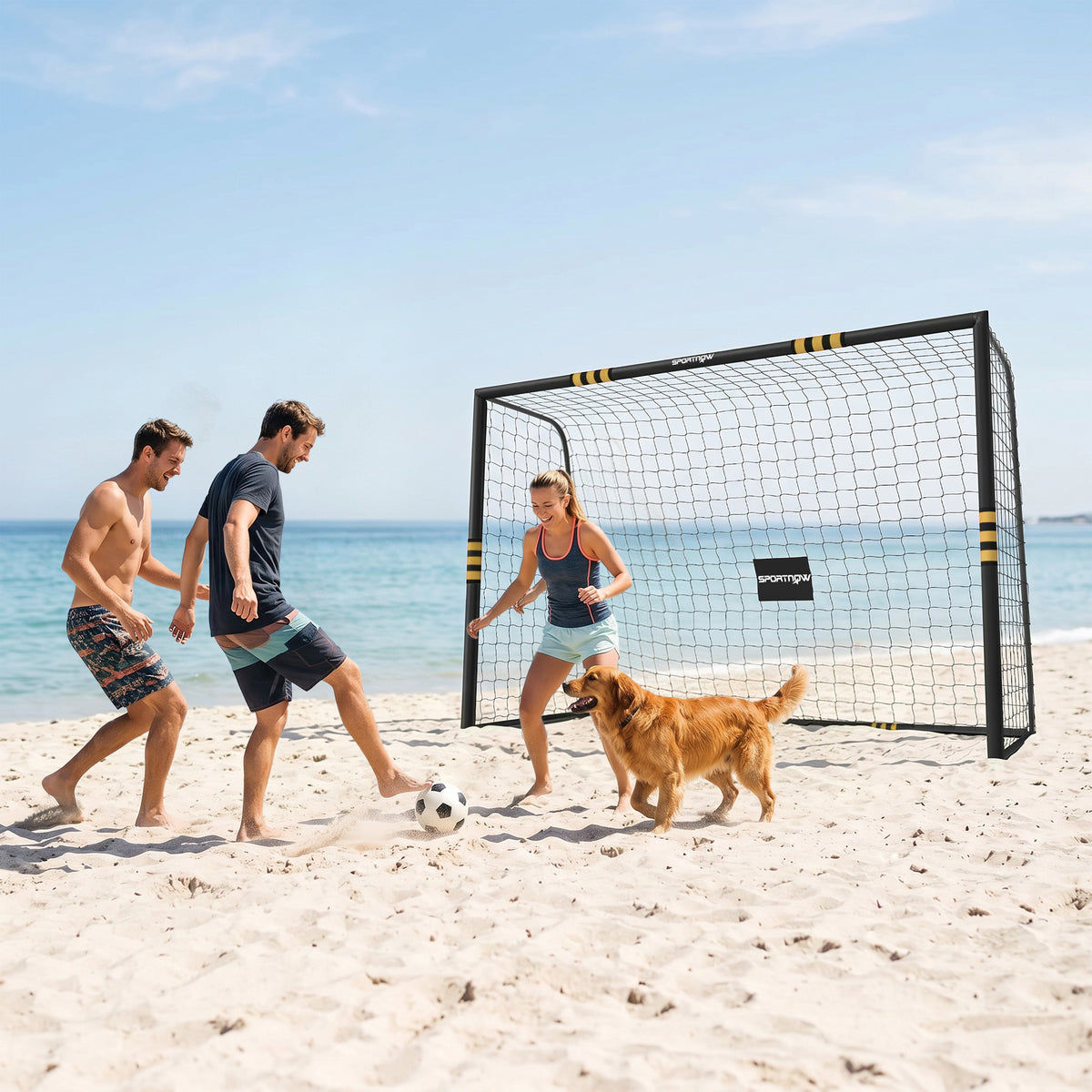 10 x 6.5ft Football Goal | Metal Frame | EPE Foam Padding | PE Net | Ground Stakes | Garden & Park Training | Yellow