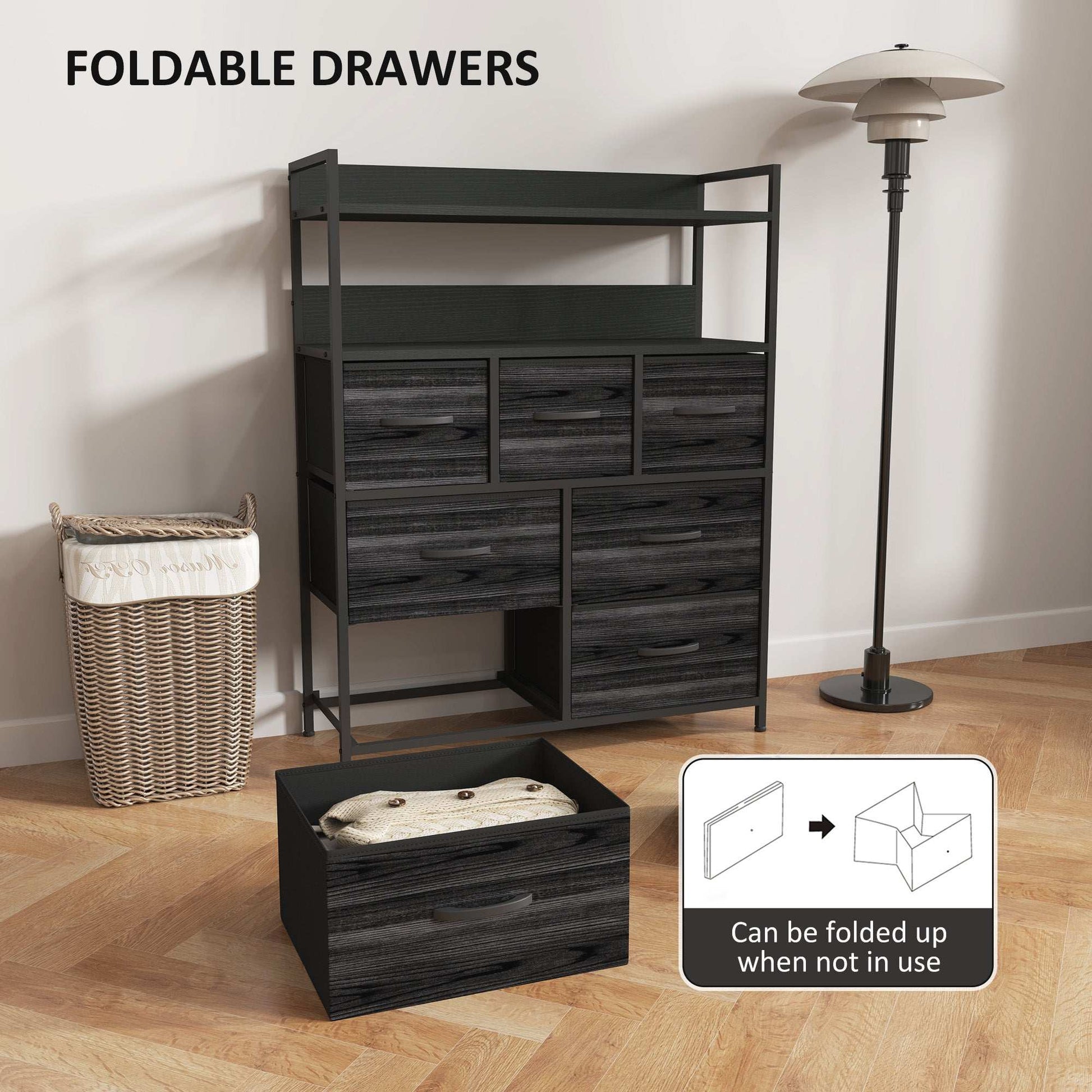 ustic Chest of Seven Fabric Drawers - Black