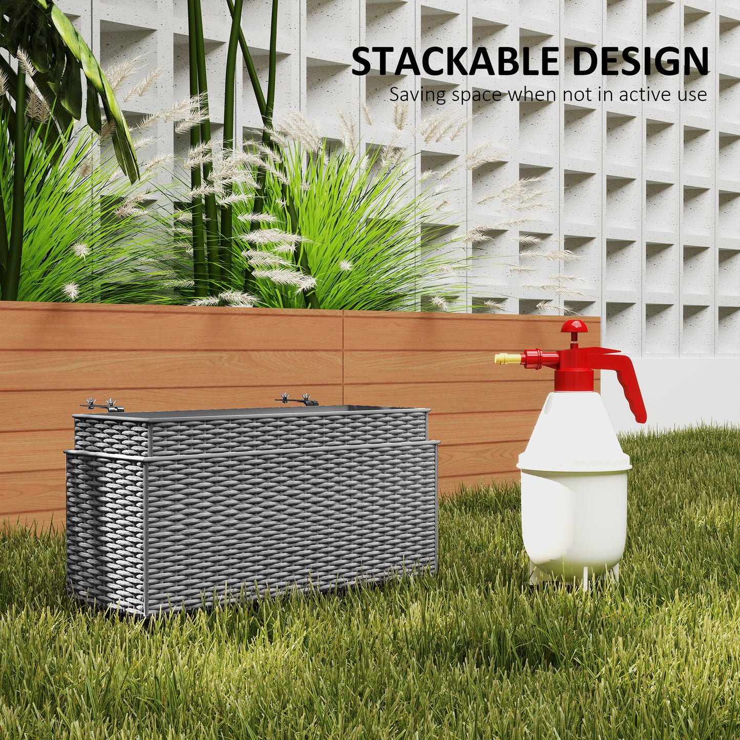 Outsunny Set of Two Rattan-Effect Planters - Grey / Black