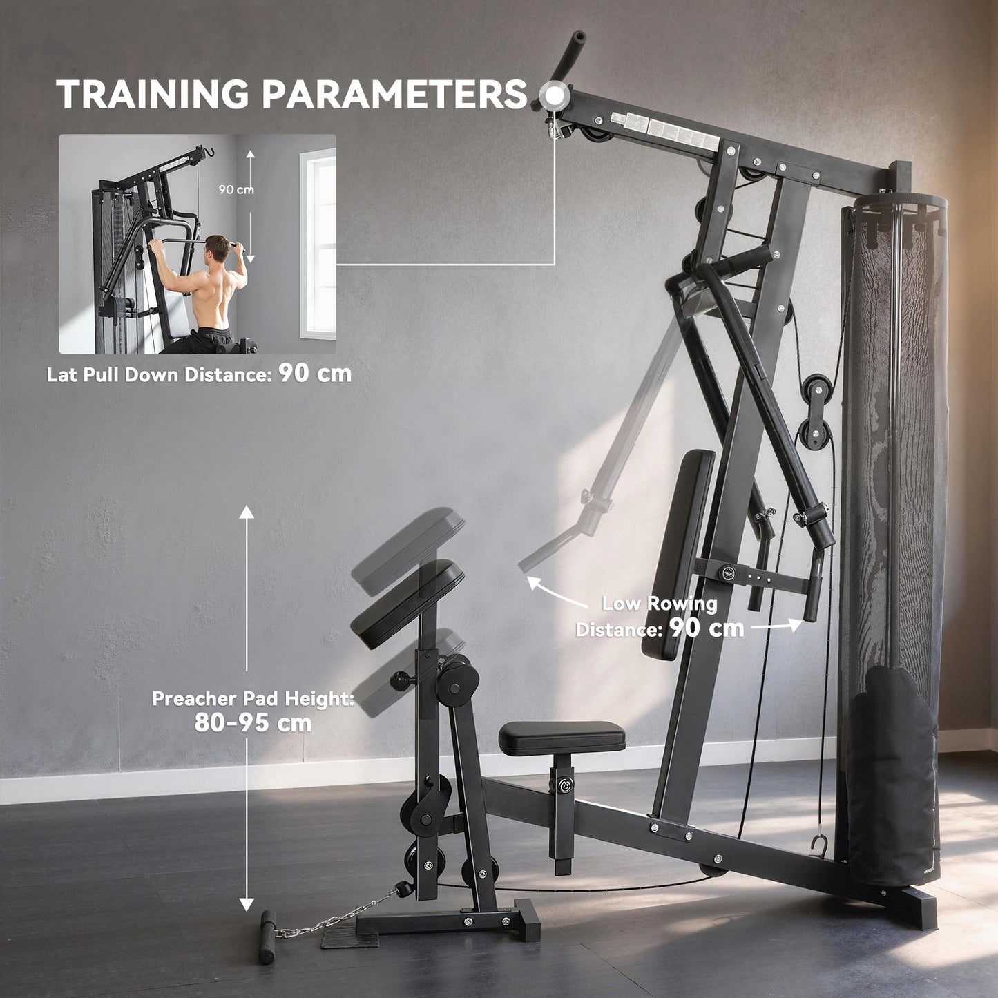 SPORTNOW Multi Gym with Adjustable Seat and Back, All in One Home Gym Machine with 45kg Weight Stack for Full Body Strength Training
